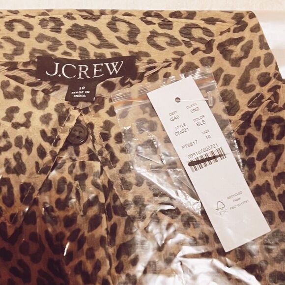 J.Crew Sheer Brown Leopard-Print Shirt in Crinkle Chiffon Cheetah Blouse Size 10 - Picture 5 of 8